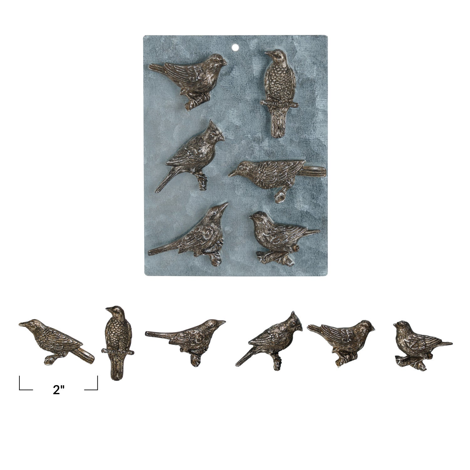S/6 Pewter Bird Magnets