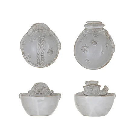 Stoneware Santa & Snowman Holiday Bowls