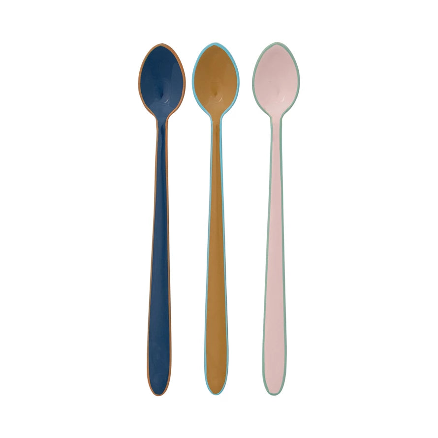 Enameled S/S Cocktail Spoon | Blue - Mustard- Pink