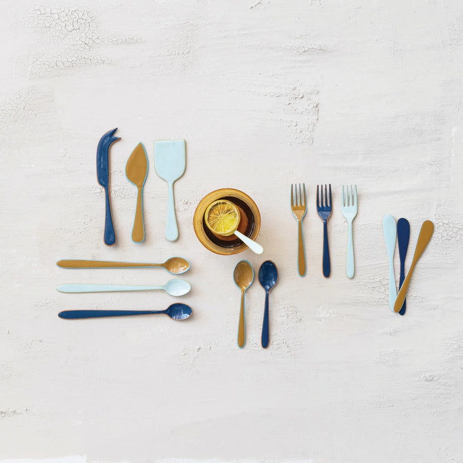 Enameled S/S Cocktail Spoon | Blue - Mustard- Pink