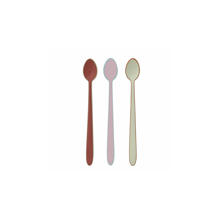 Enameled S/S Cocktail Spoon | Red-Mint-Pink