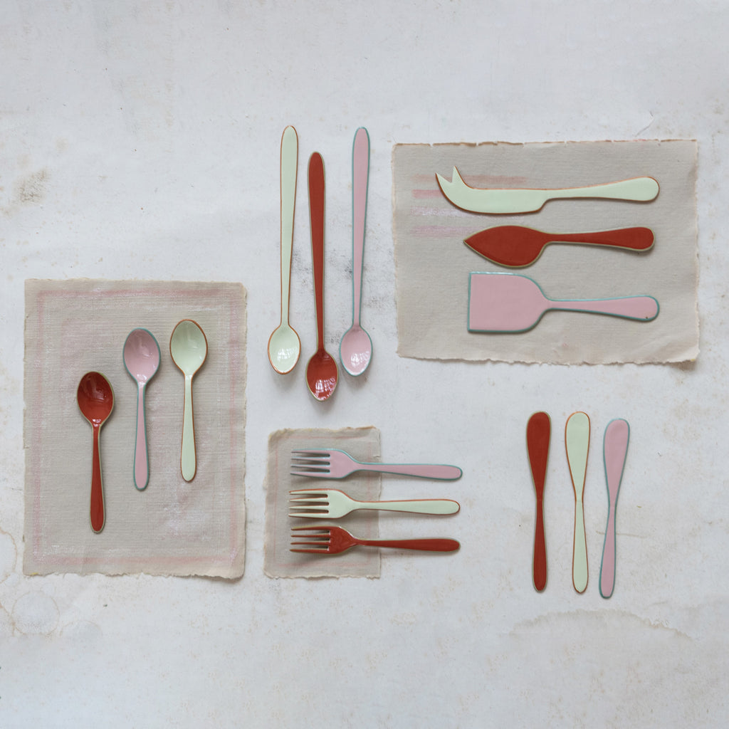Enameled S/S Cocktail Spoon | Red-Mint-Pink