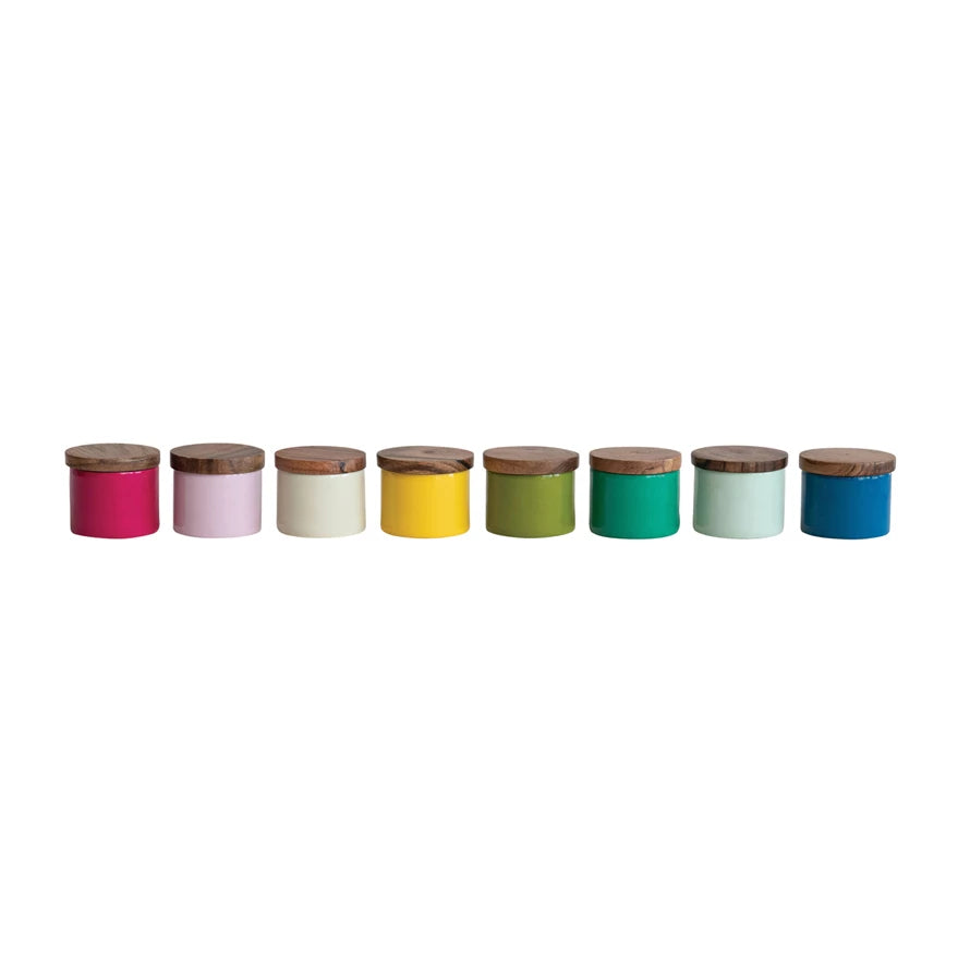 Enameled S/S Mini Pinch Pot w/ Wood Lid