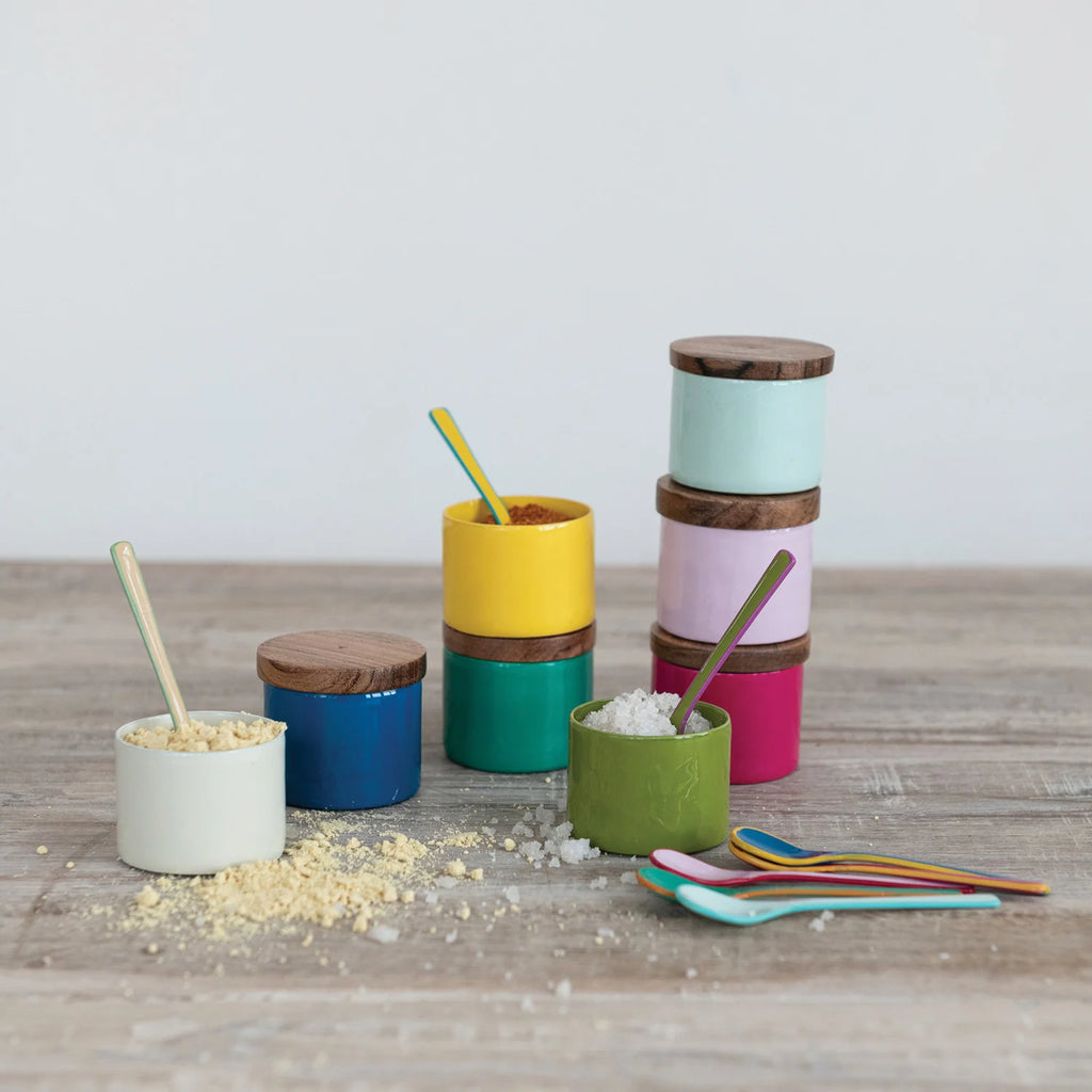 Enameled S/S Mini Pinch Pot w/ Wood Lid
