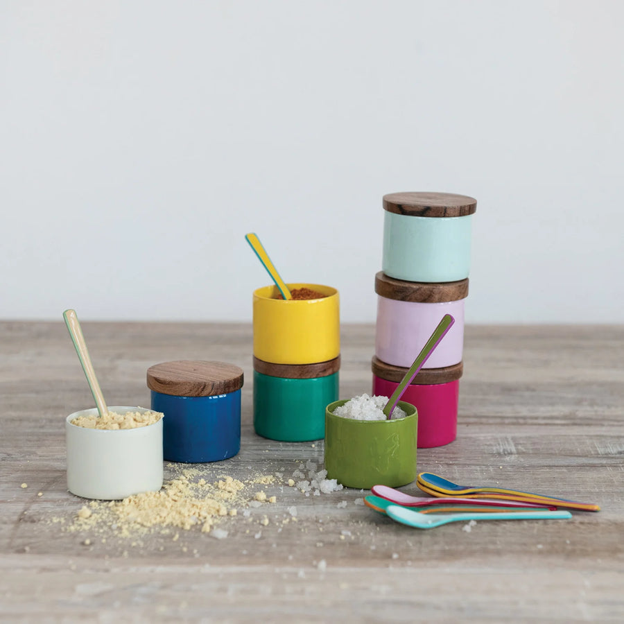 Enameled S/S Mini Pinch Pot w/ Wood Lid