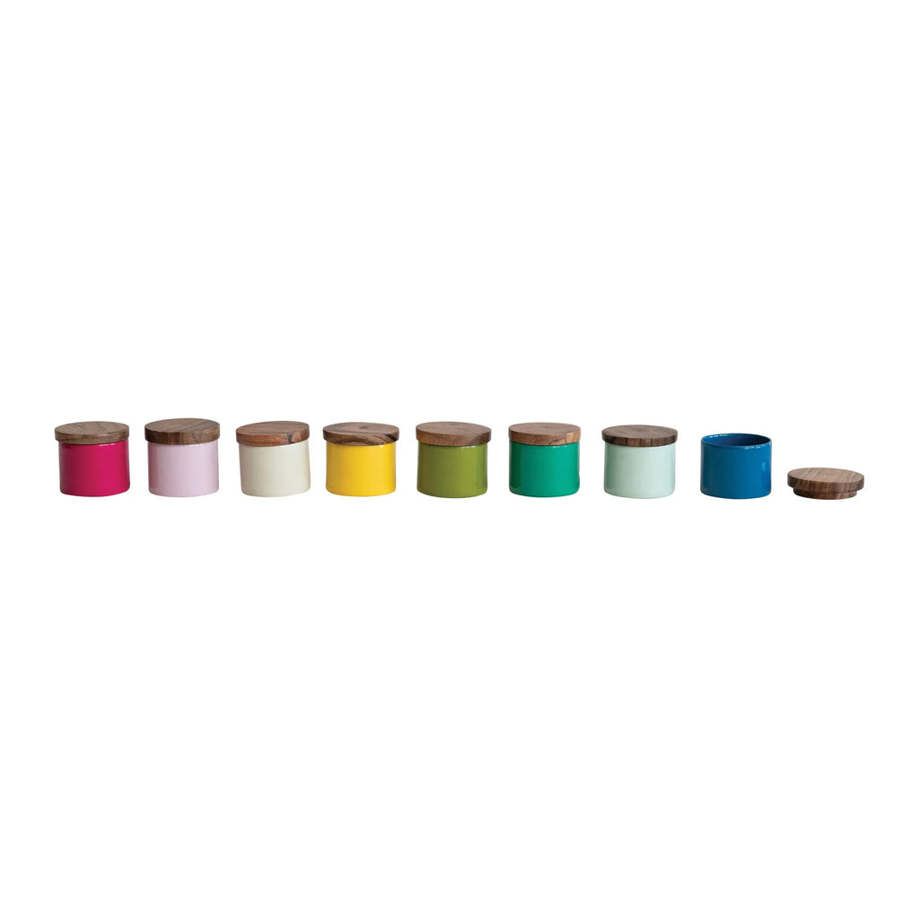 Enameled S/S Mini Pinch Pot w/ Wood Lid