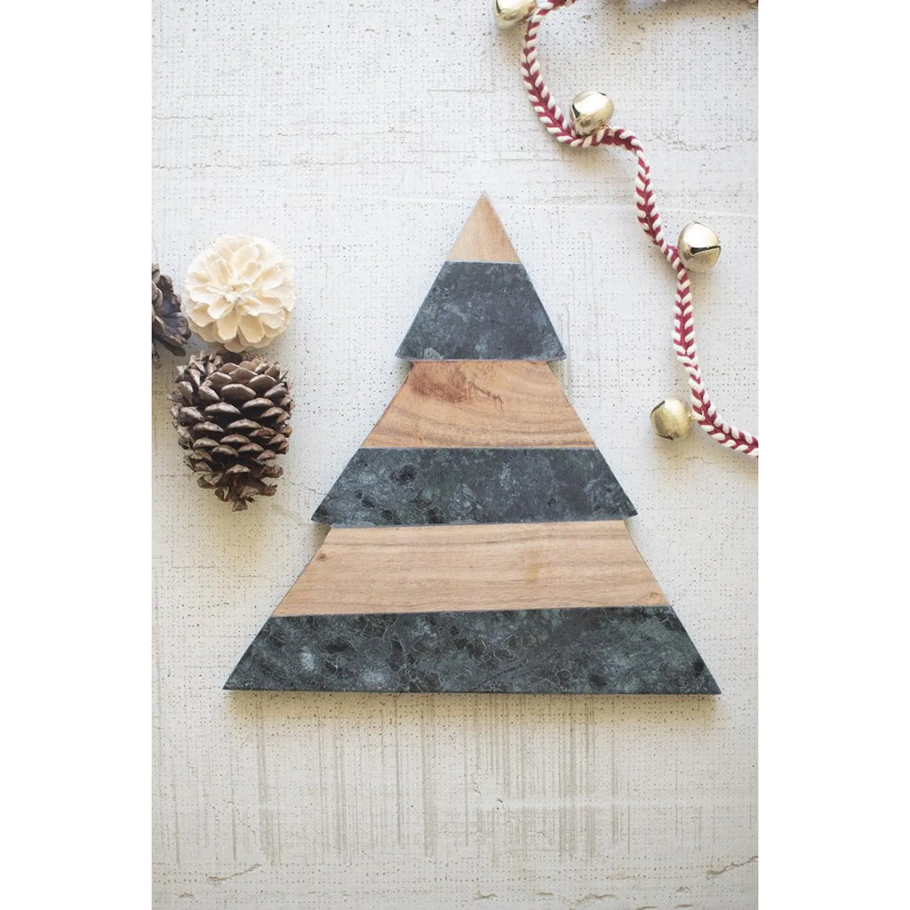 Green Marble & Acacia Wood Christmas Tree Serving Board
