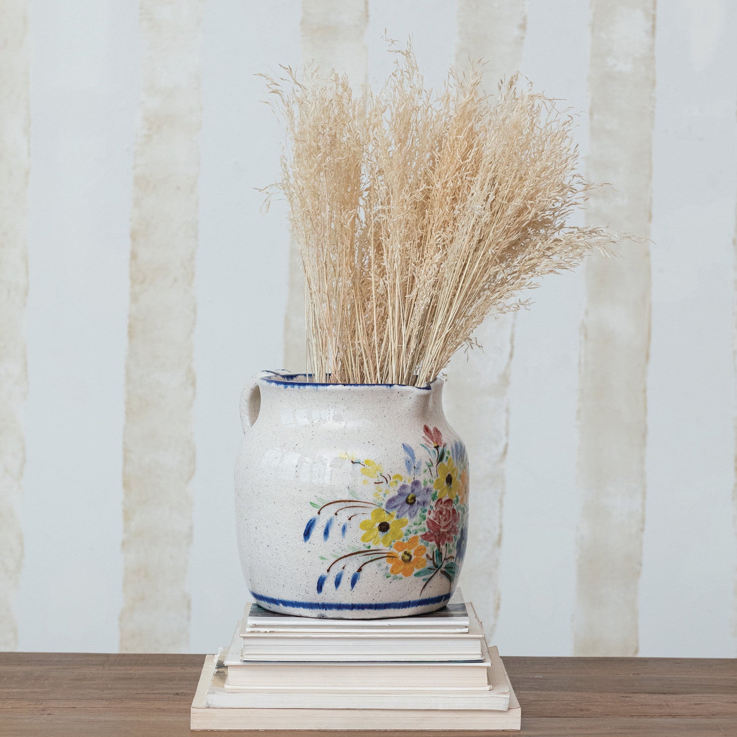 Floral Terra-Cotta Pitcher w/Crackle Glaze