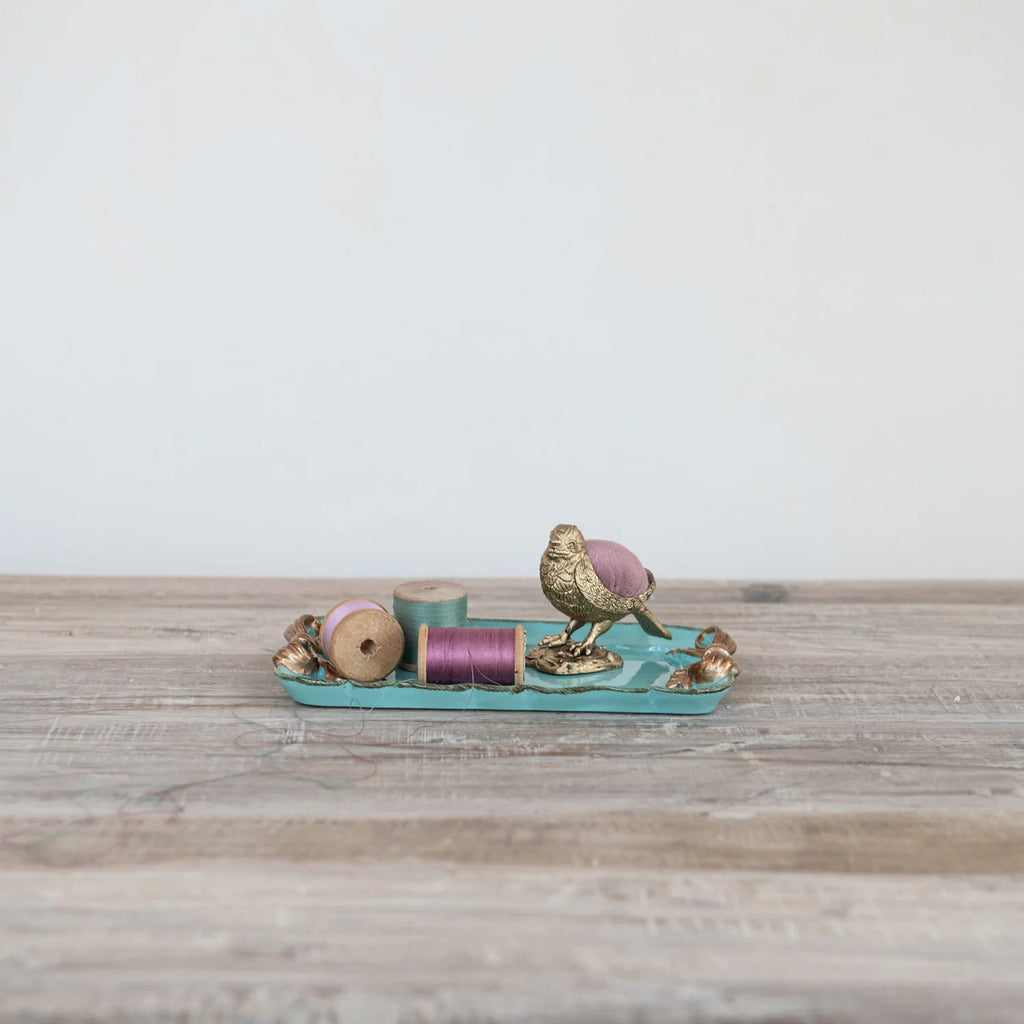Metal Tray w/Gold Finish Bows | Aqua
