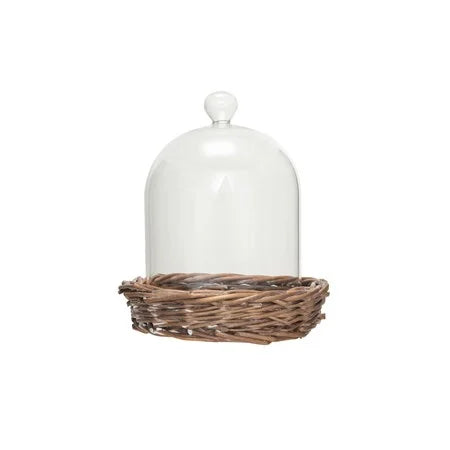 Glass Cloche w/Woven Willow Base