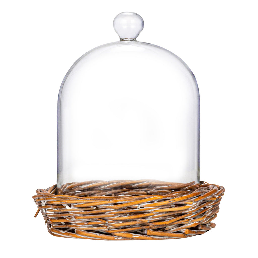 Glass Cloche w/Woven Willow Base