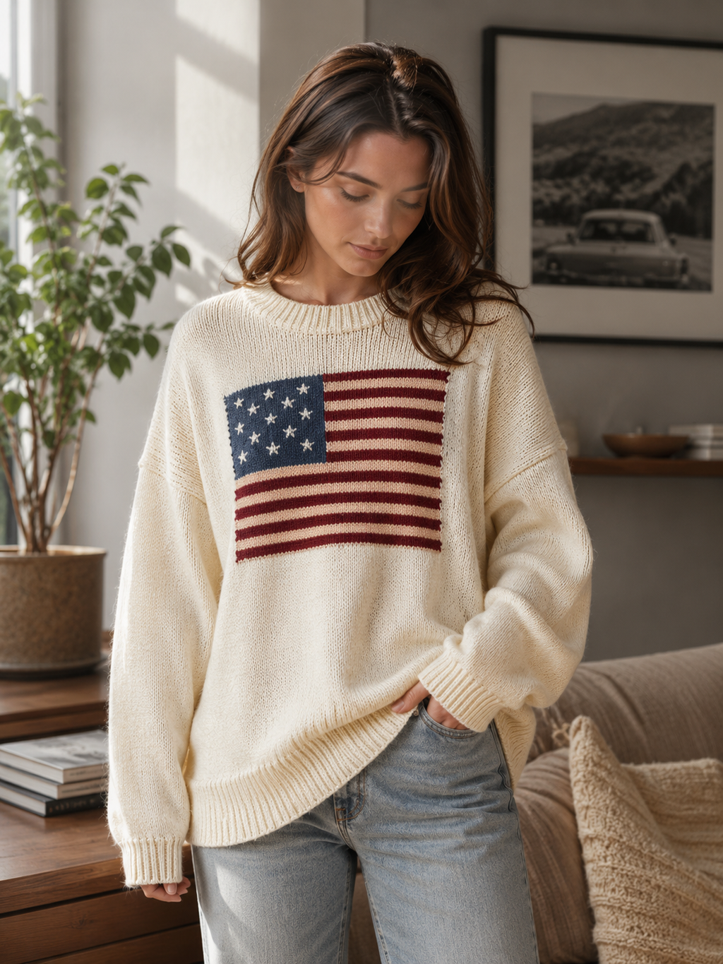 American Flag Crewneck Sweater