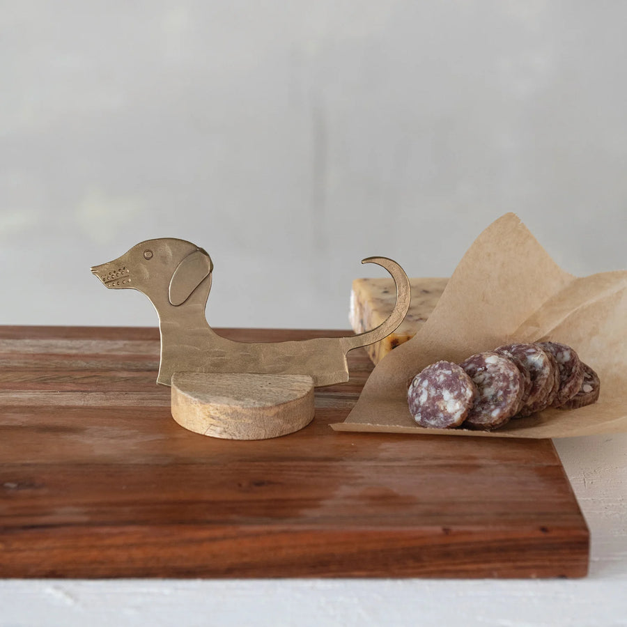 Hand-Forged Metal Dog Shaped Cheese Knife w/Wood Stand