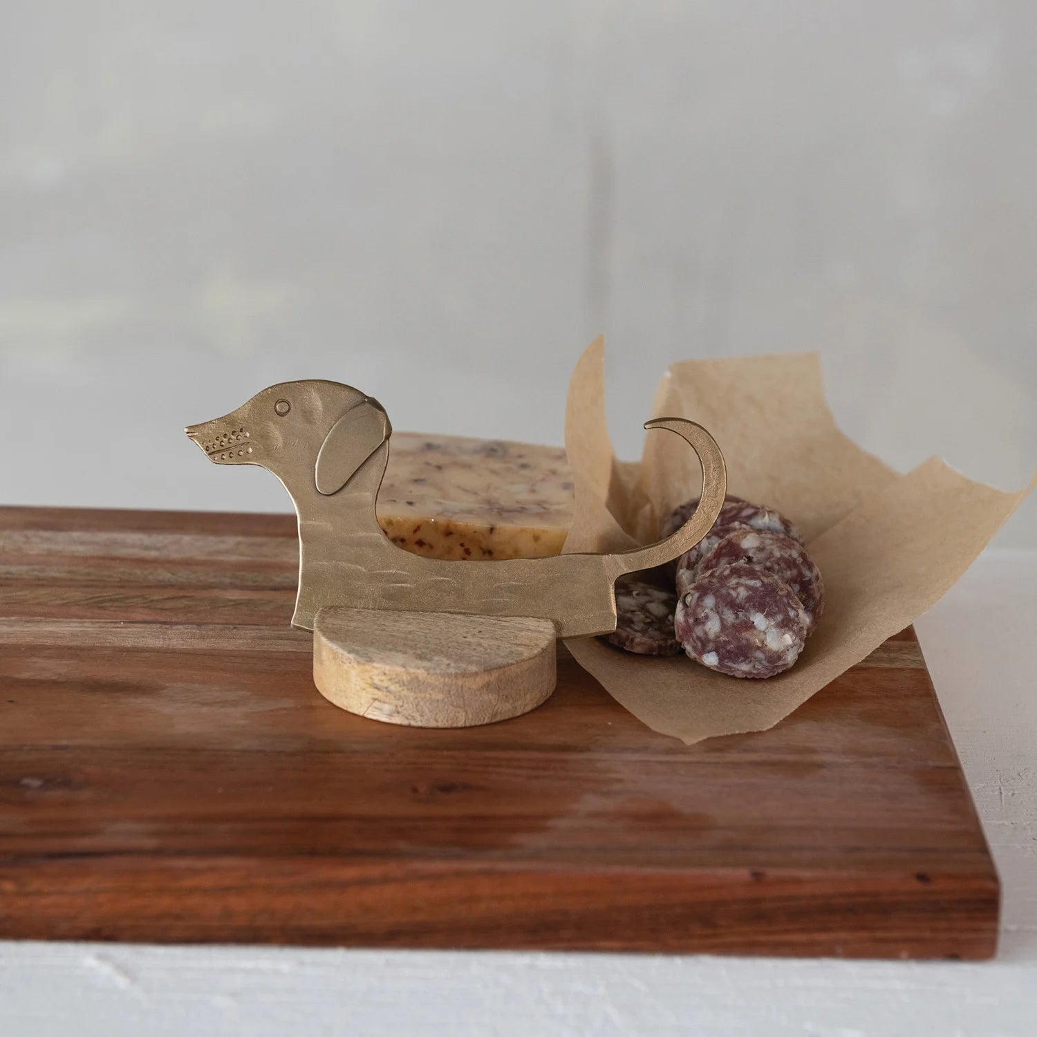 Hand-Forged Metal Dog Shaped Cheese Knife w/Wood Stand