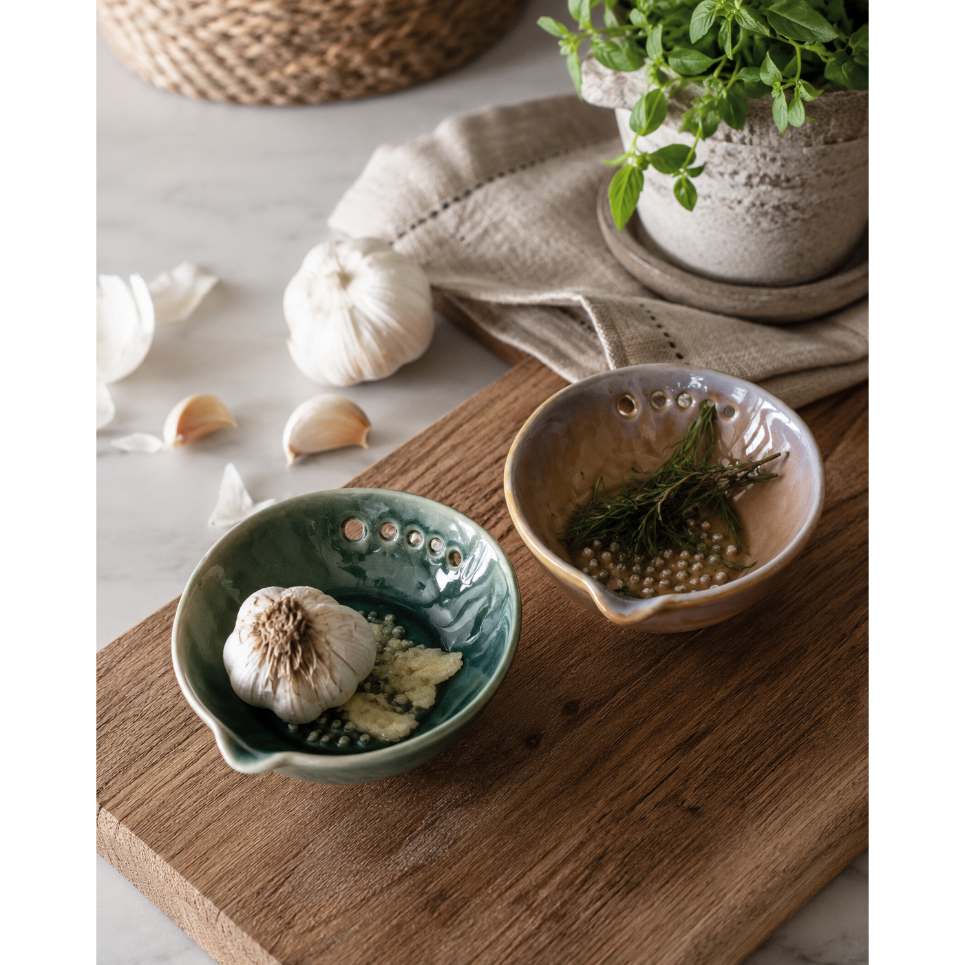 S/2  Stoneware Garlic/Ginger Graters w/Herb Strippers