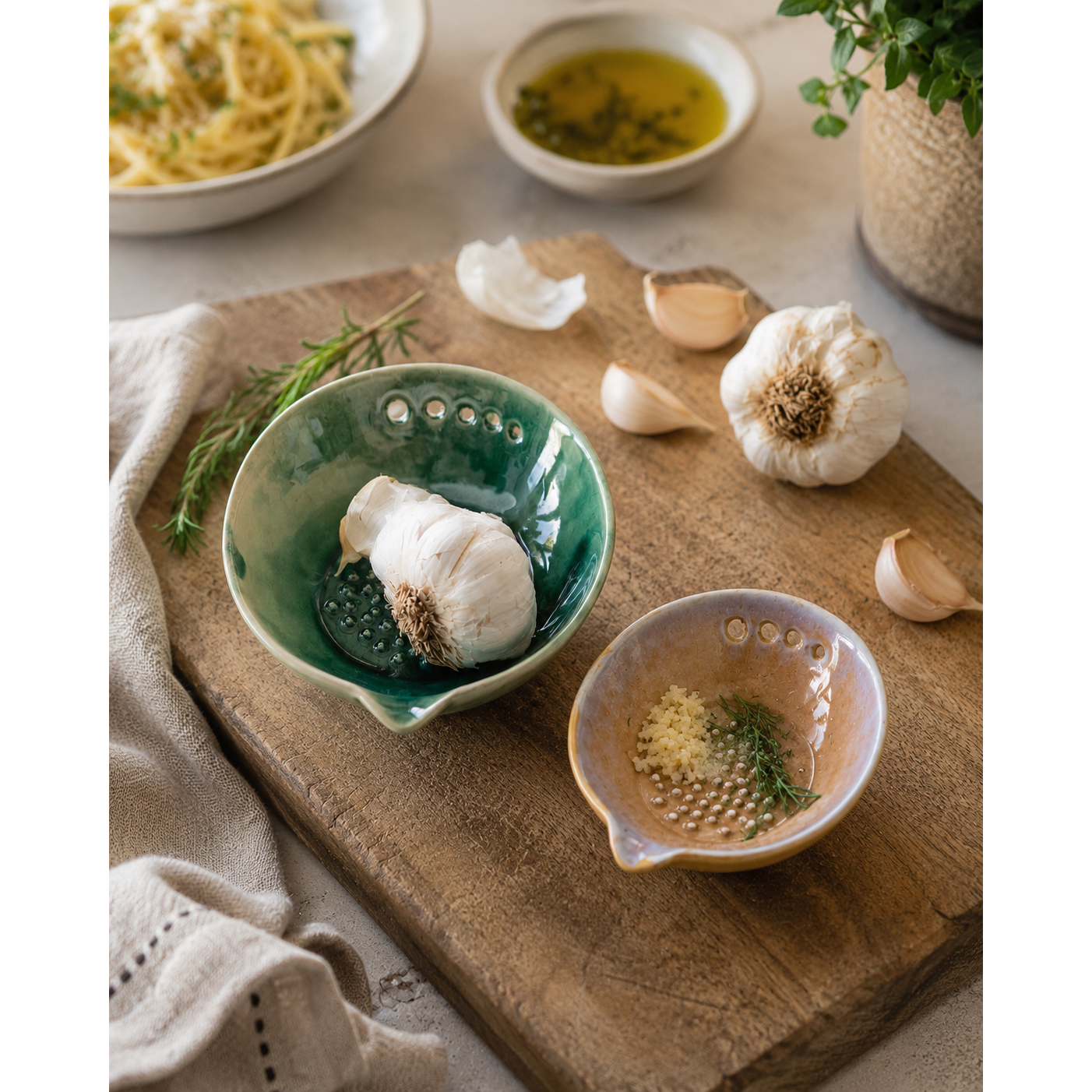 S/2  Stoneware Garlic/Ginger Graters w/Herb Strippers