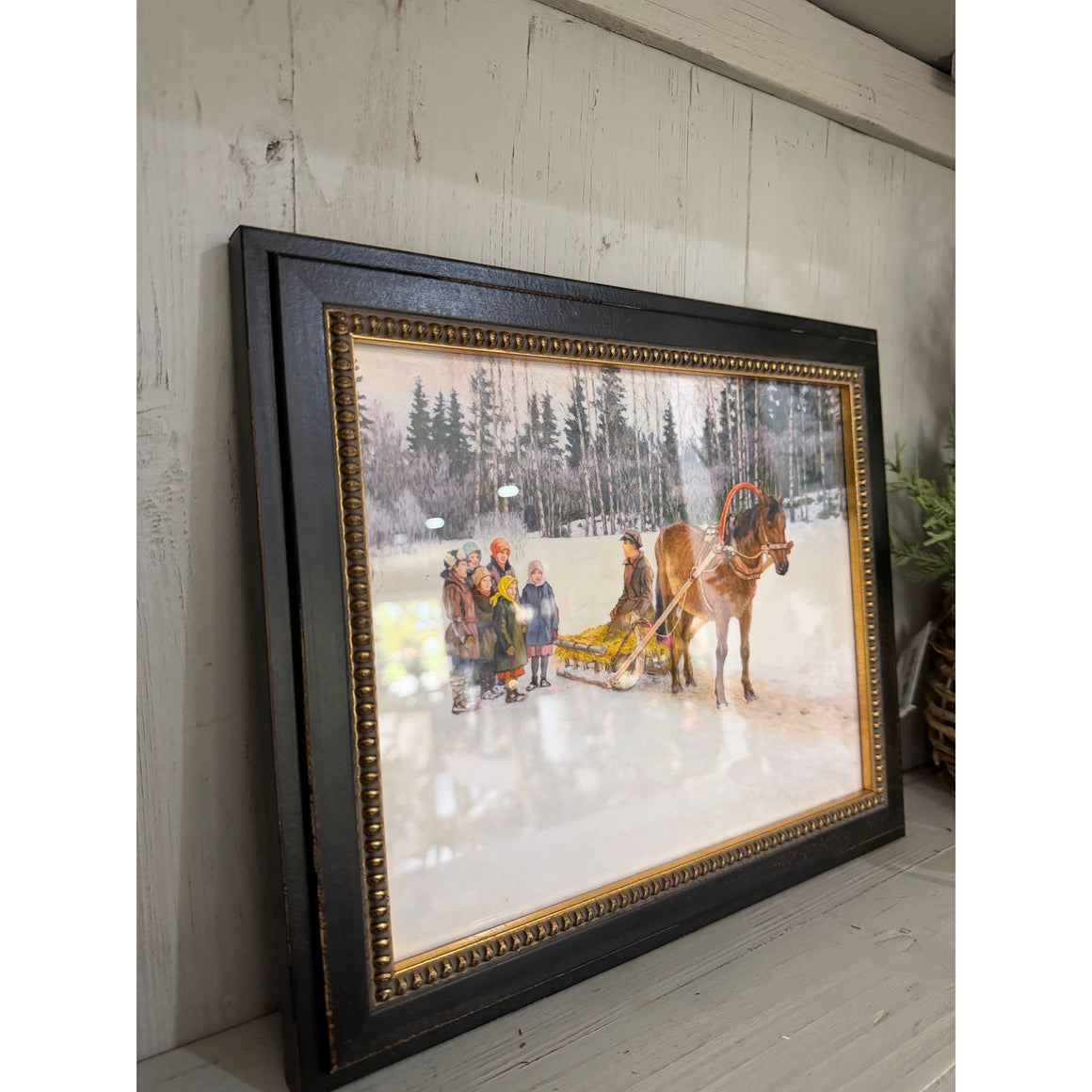 Vintage Winter Scene w/Children, Horse, Sled  | 8" x 10"