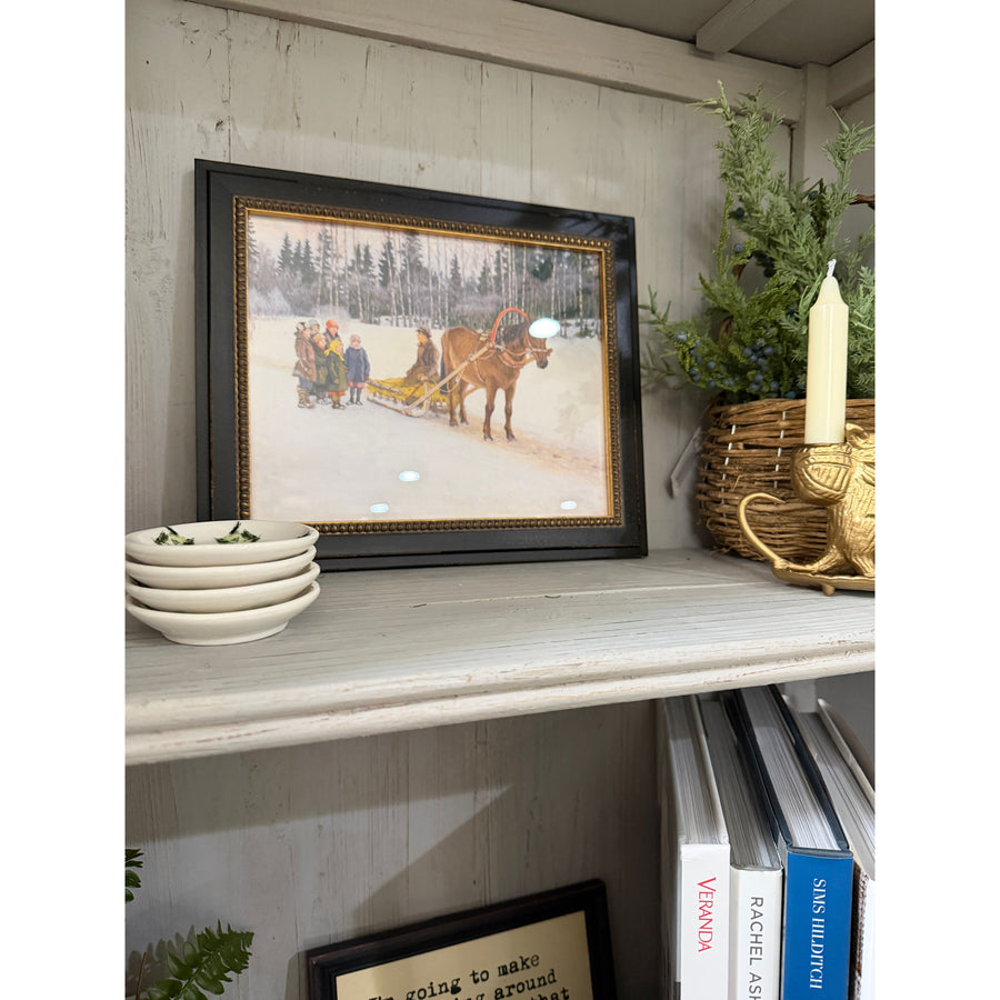 Vintage Winter Scene w/Children, Horse, Sled  | 8" x 10"