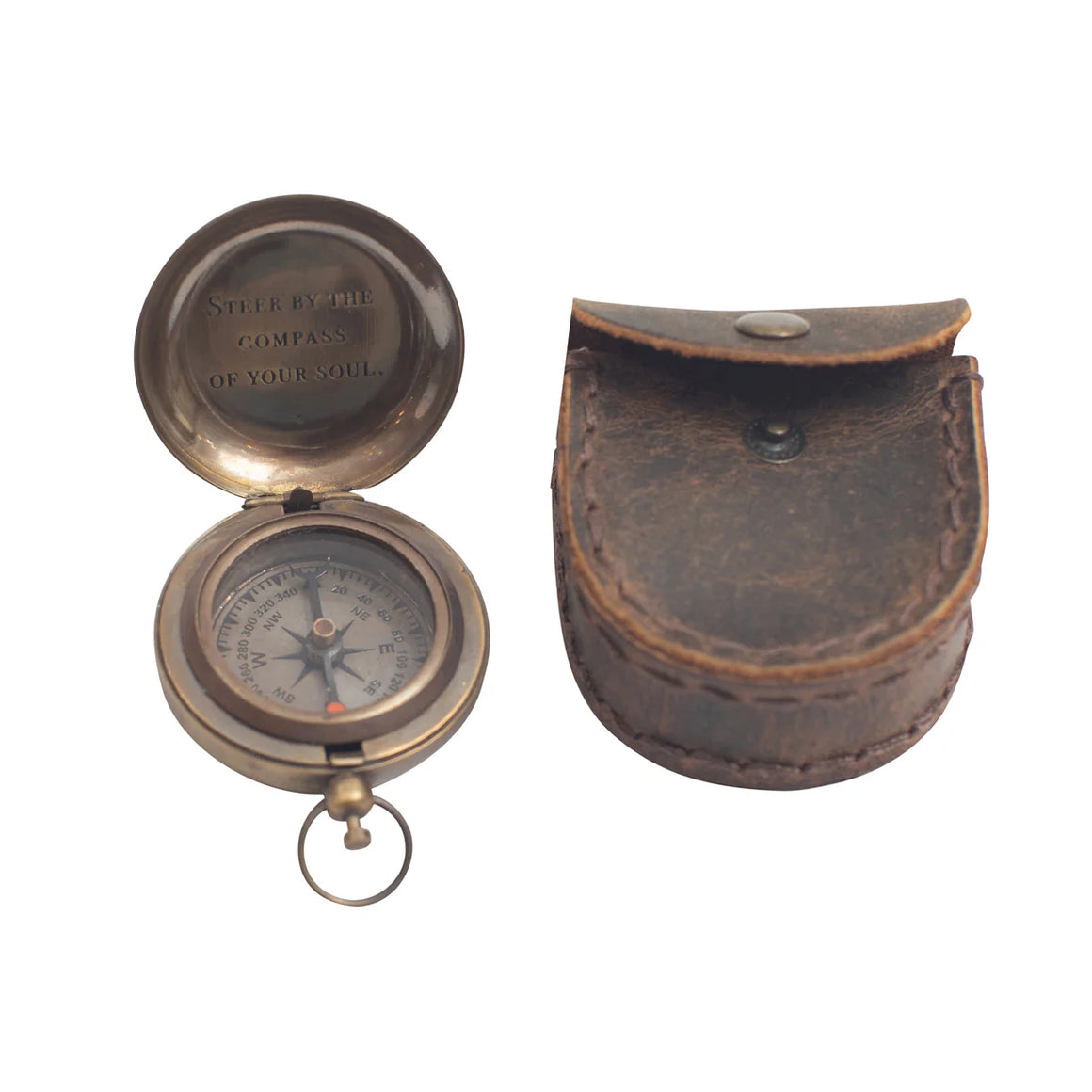 Compass w/Leather Pouch | Steer By The Compass Of Your Soul