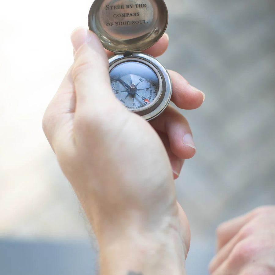 Compass w/Leather Pouch | Steer By The Compass Of Your Soul