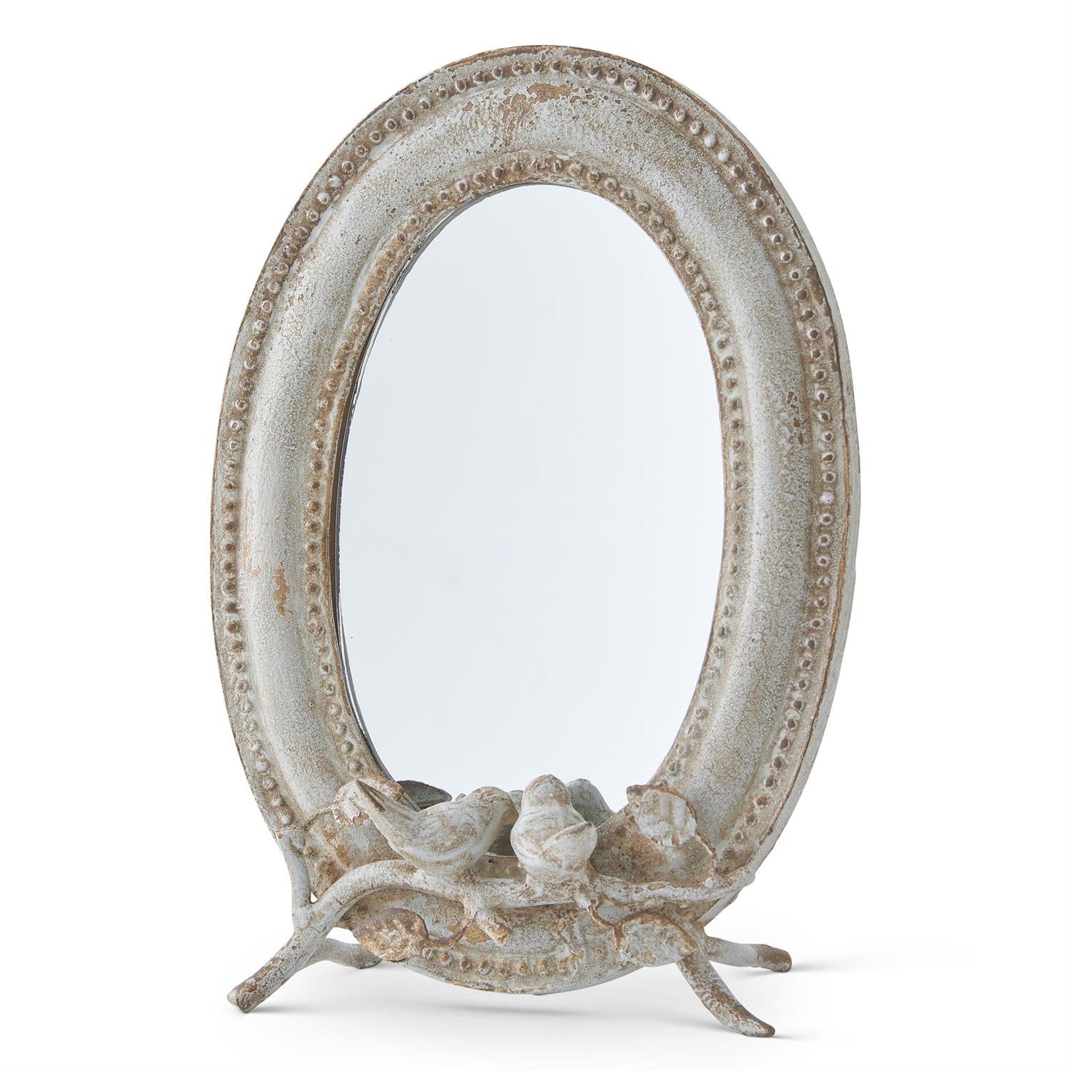 Metal Mirror w/Birds on Branch & Easel Stand