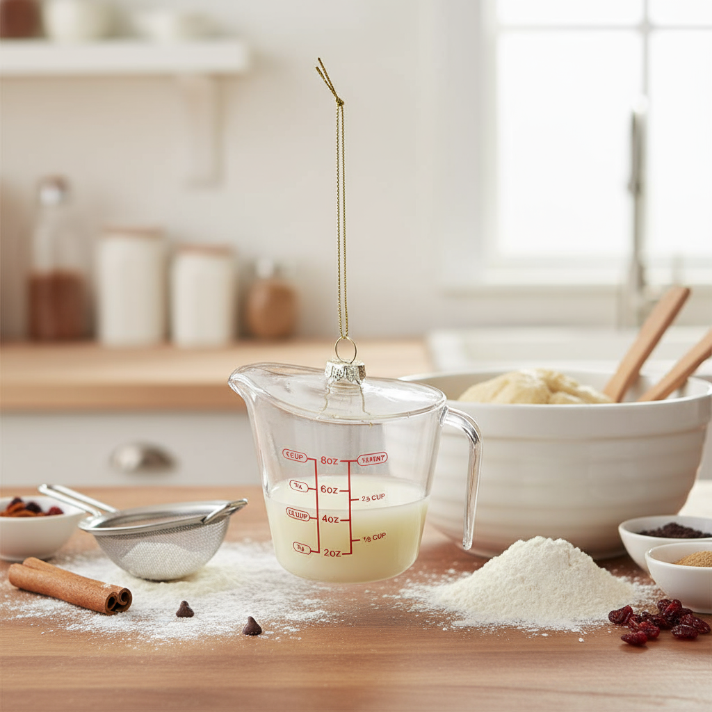 Glass Liquid Measuring Cup w/Milk Ornament