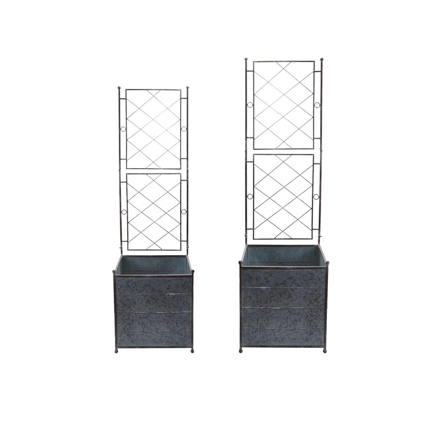 Galvanized Metal Planters w/Trellis