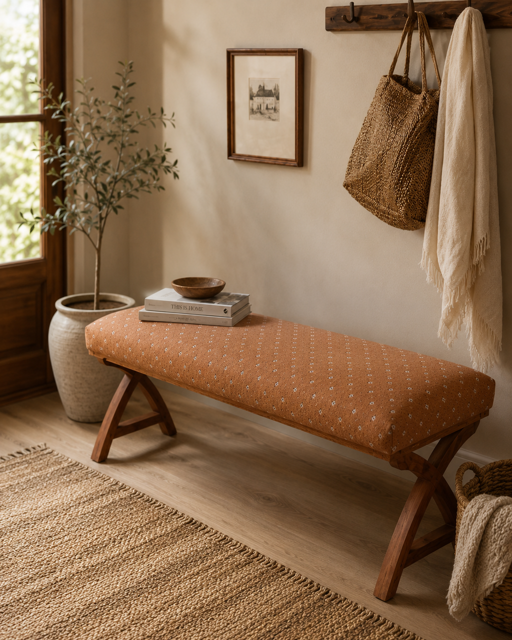 Petite Floral Upholstered Bench