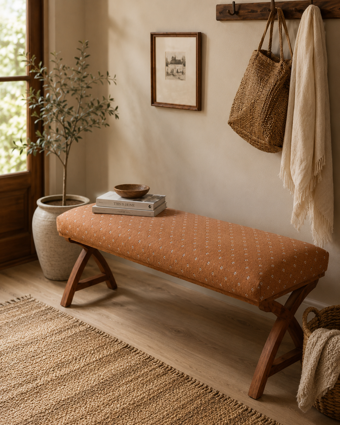 Petite Floral Upholstered Bench