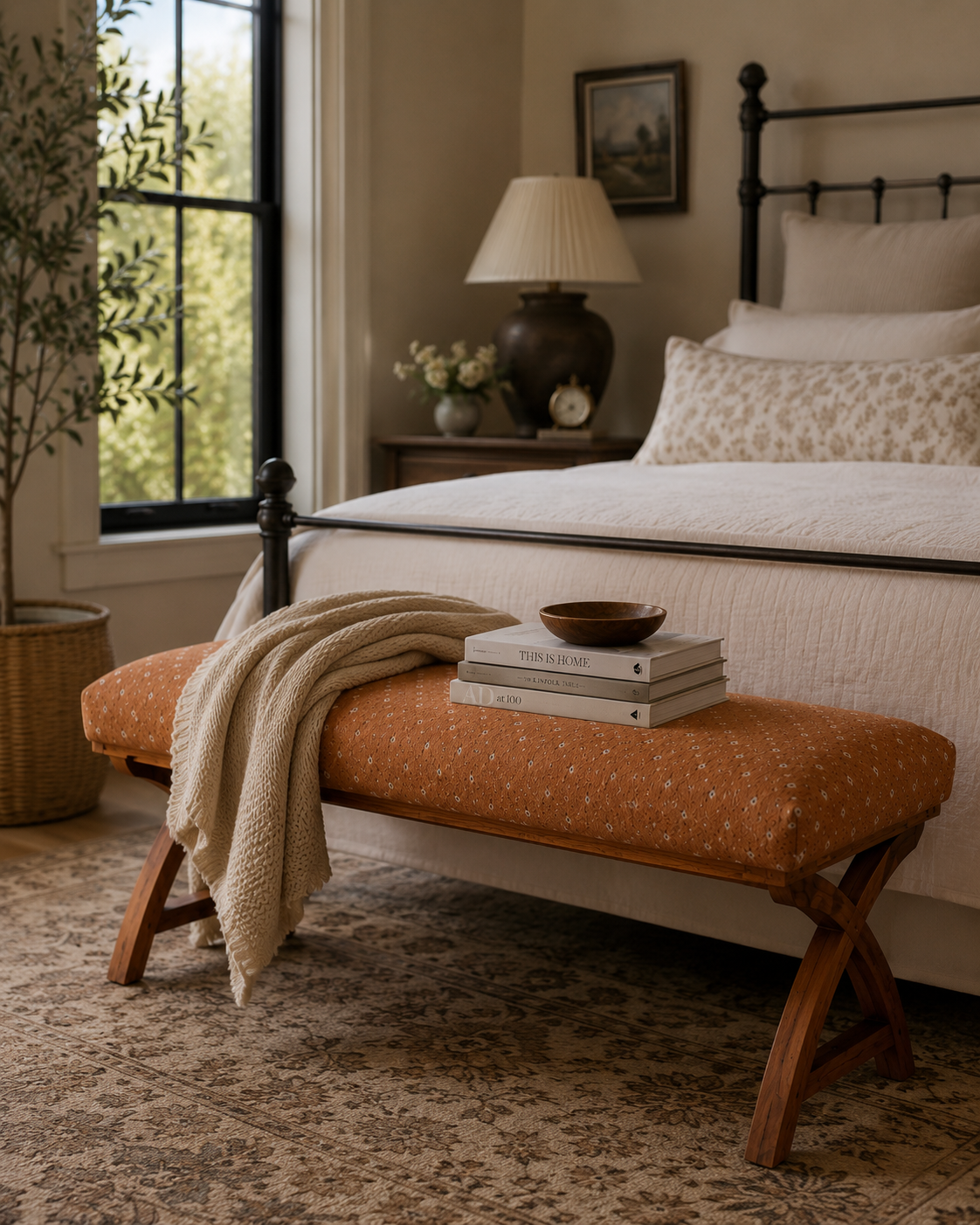 Petite Floral Upholstered Bench