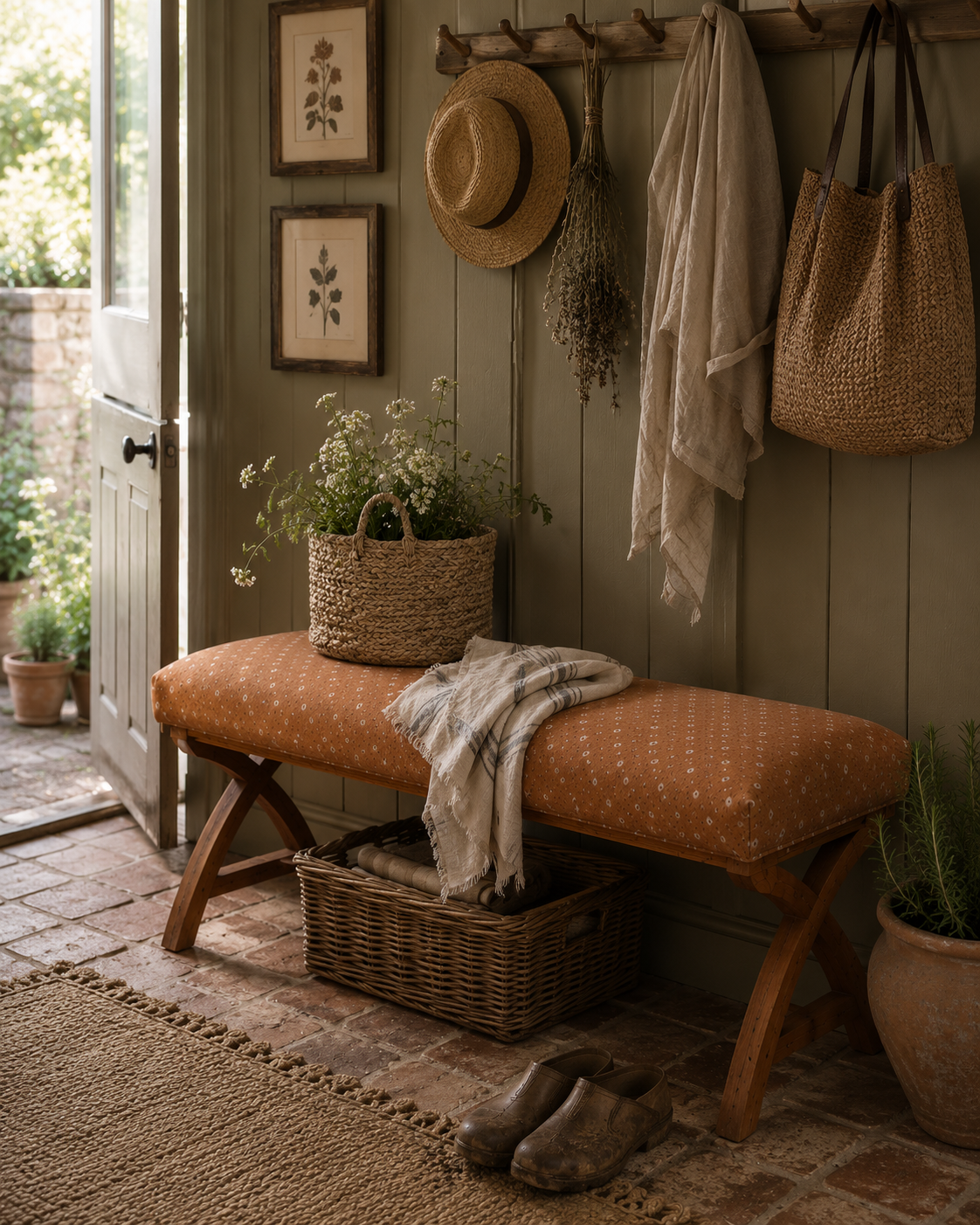 Petite Floral Upholstered Bench