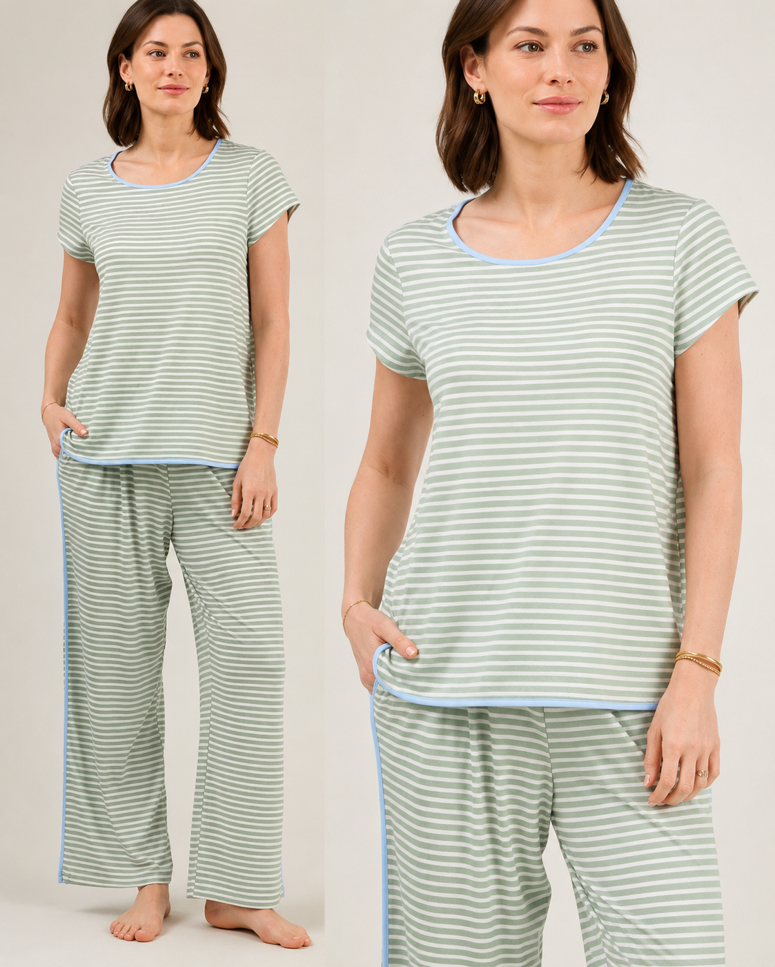 The Melody Green Stripe PJ Pant Set