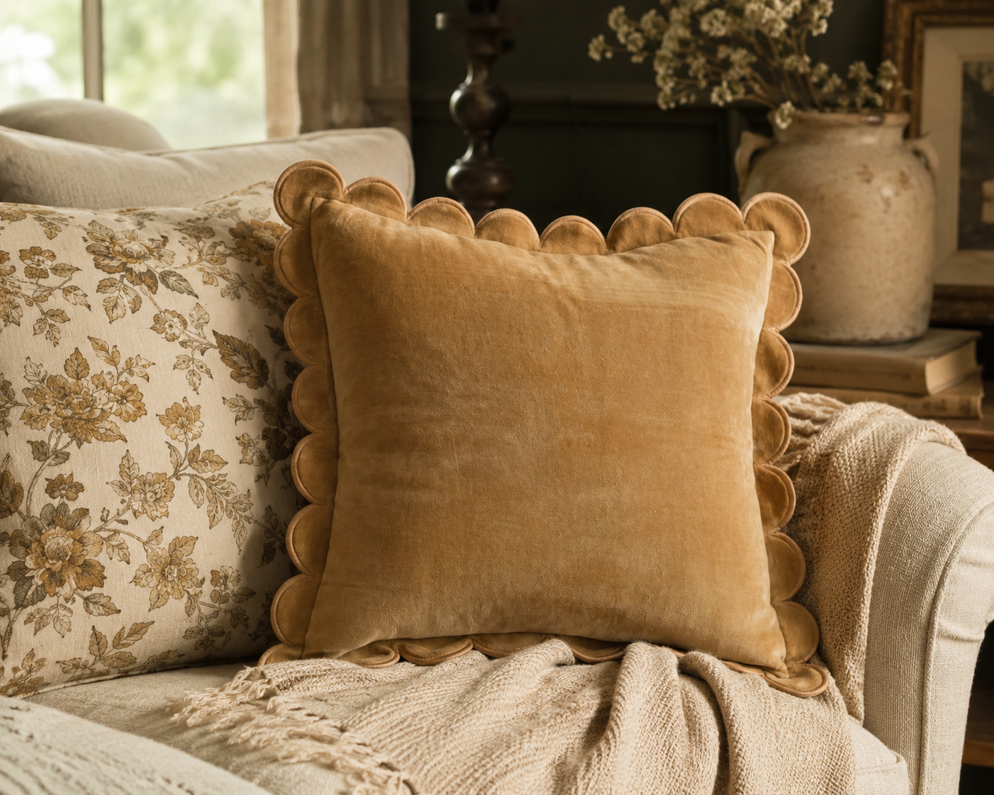 Velvet Scalloped Accent Pillow