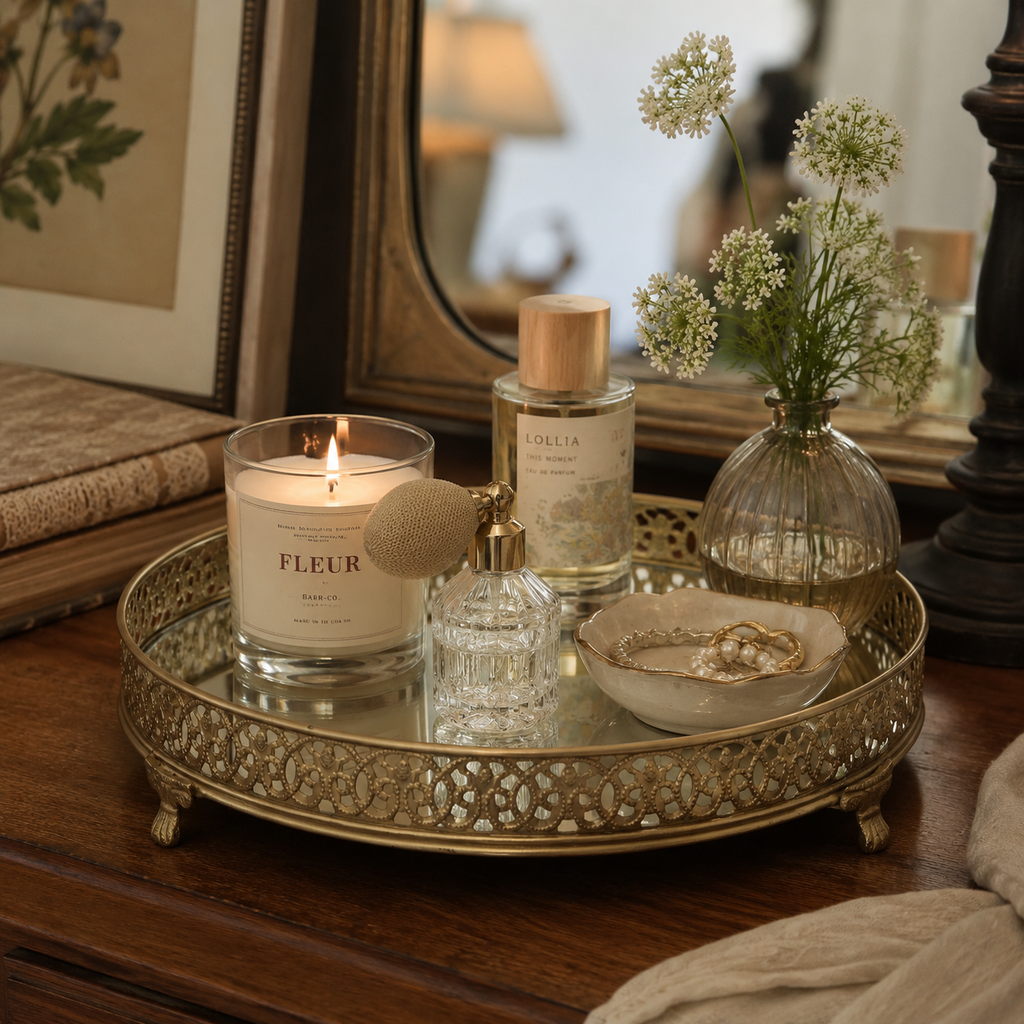 Oval Metal Filigree Footed Tray