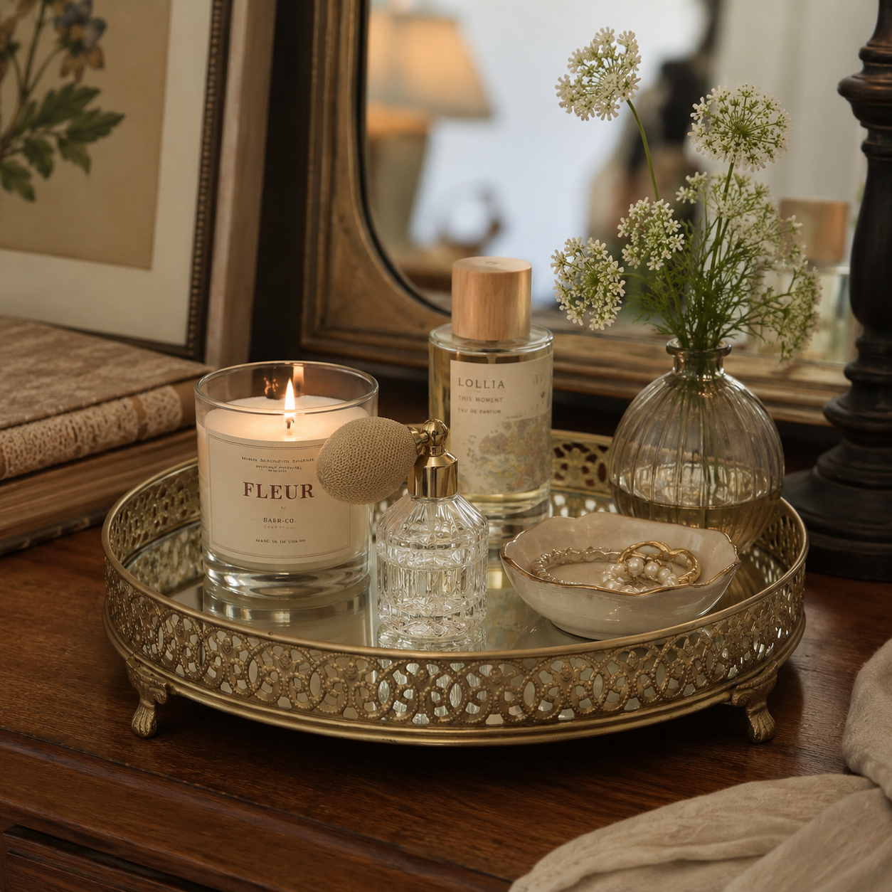 Oval Metal Filigree Footed Tray