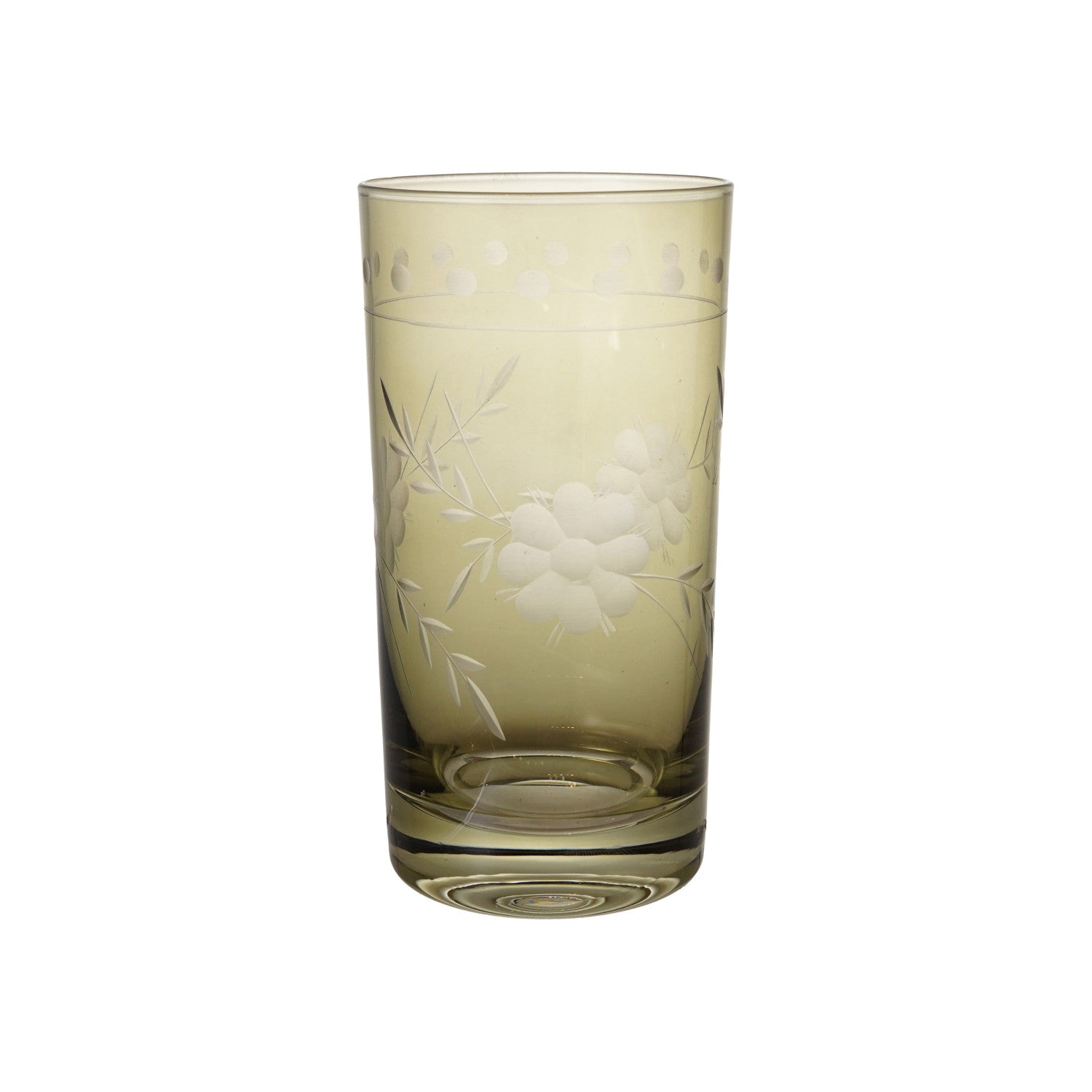 Botanical Etched Green Drinking Glass