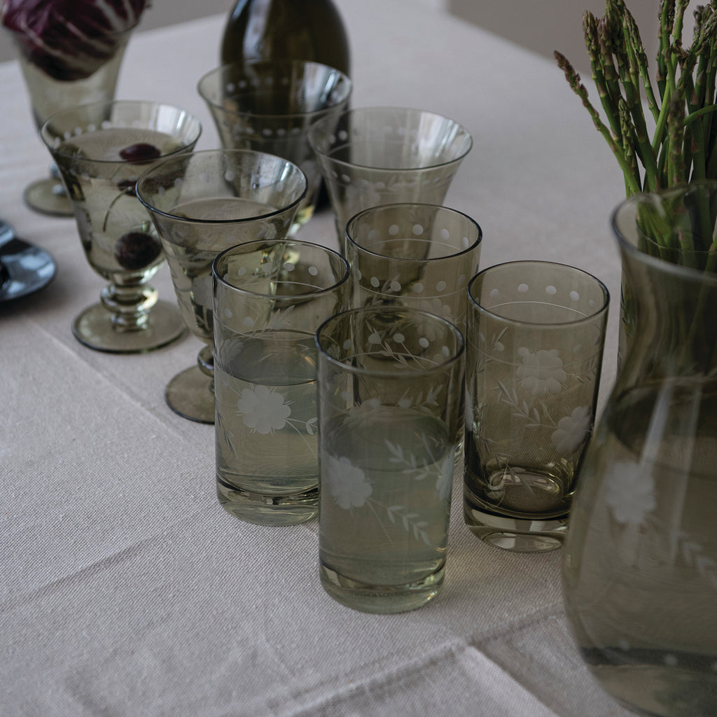 Botanical Etched Green Drinking Glass