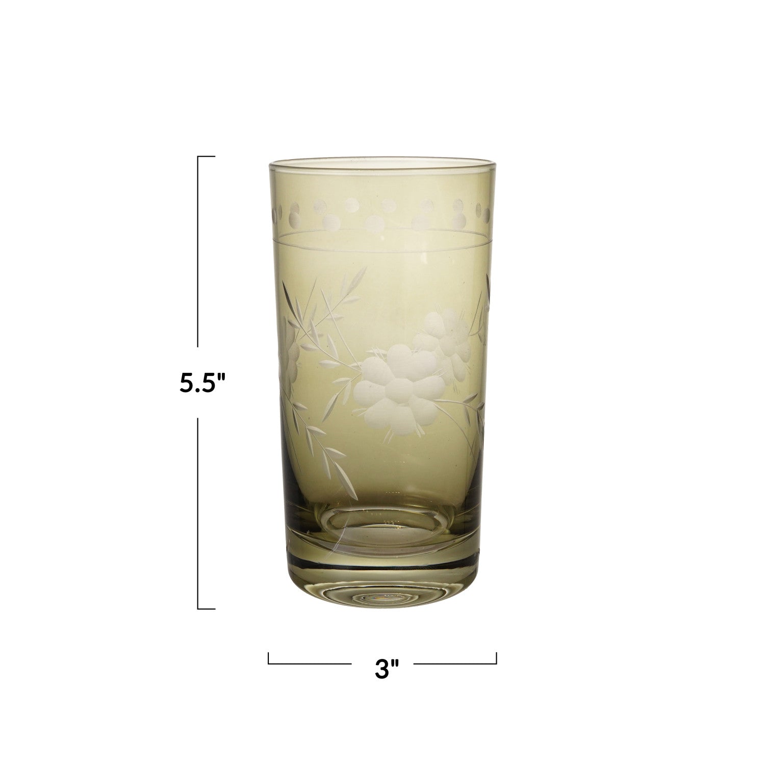 Botanical Etched Green Drinking Glass