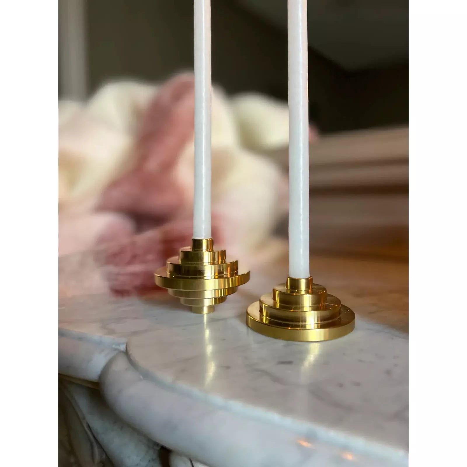 Art Deco Brass Candle Holder | Large
