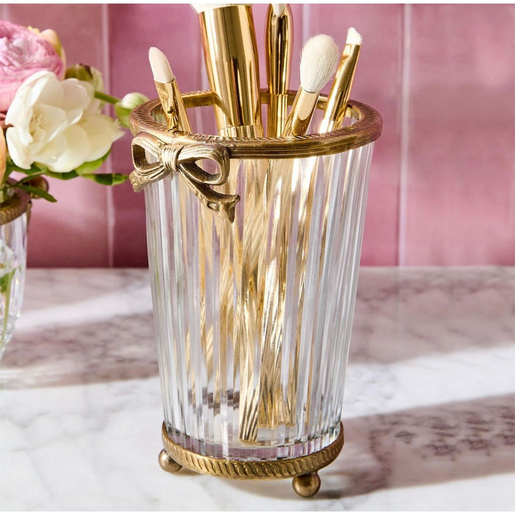 Antique Gold Bow-Trimmed Glass Vase