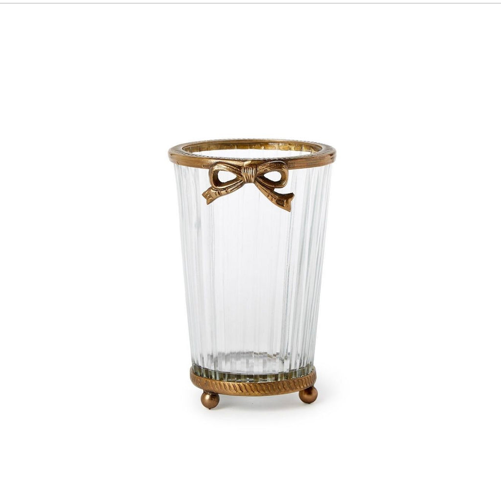 Antique Gold Bow-Trimmed Glass Vase