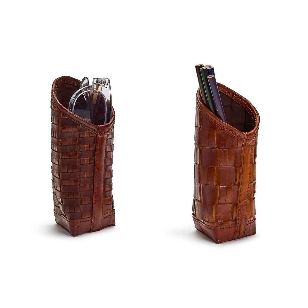 Chestnut Woven Leather Eyeglass Holder