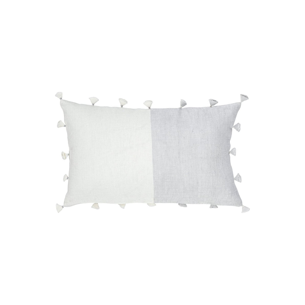 Light Grey Tassels Linen Pillow | 12" x 20"