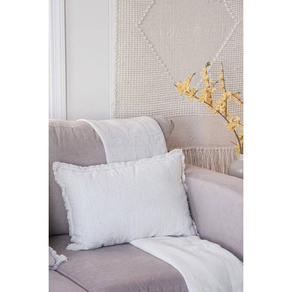 Lt. Grey & White Striped Linen Pillow | 20" x 20"