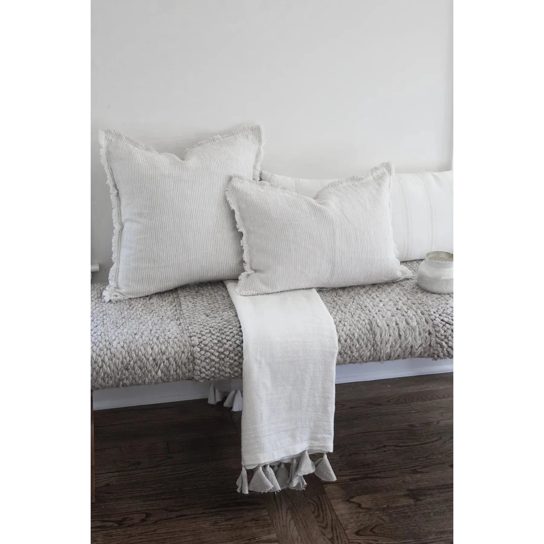 Lt. Grey & White Striped Linen Pillow | 20" x 20"