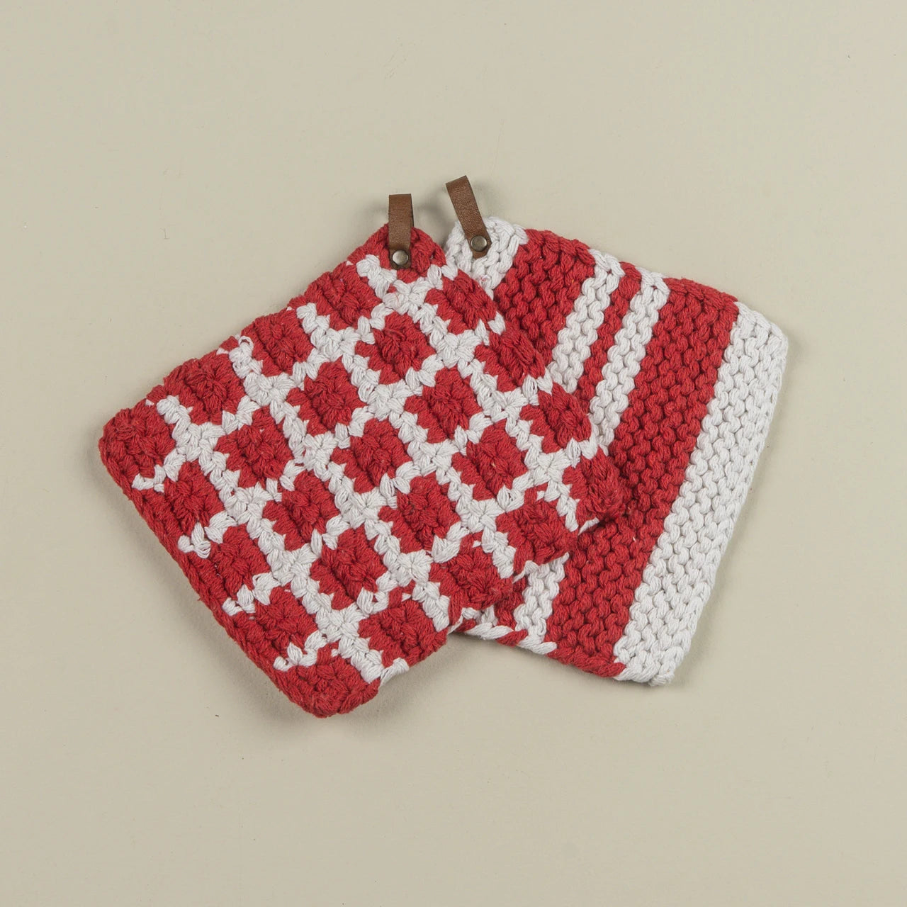 S/2 Red & White Knit Potholders