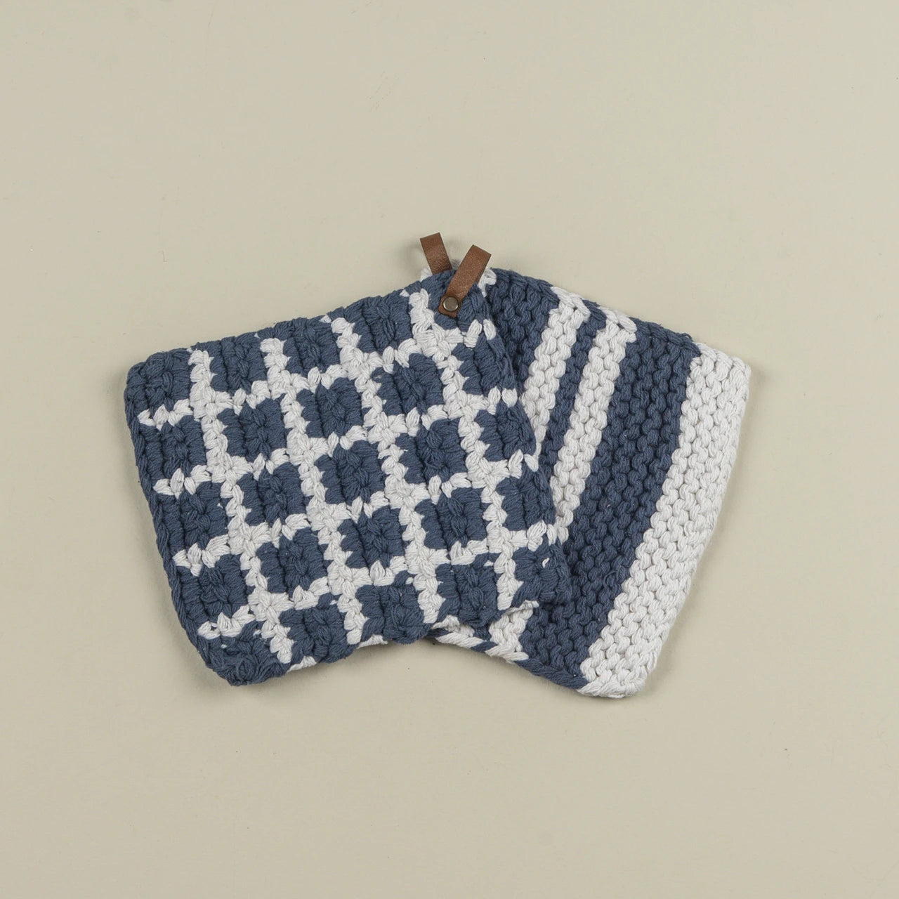S/2 Denim & White Knit Potholders