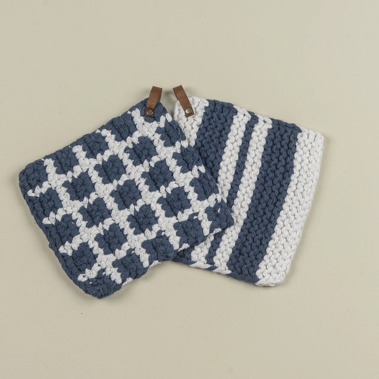 S/2 Denim & White Knit Potholders