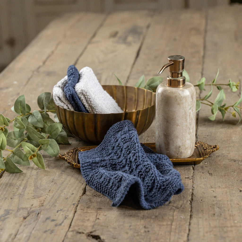 S/4 Denim  & White Knit Washcloths