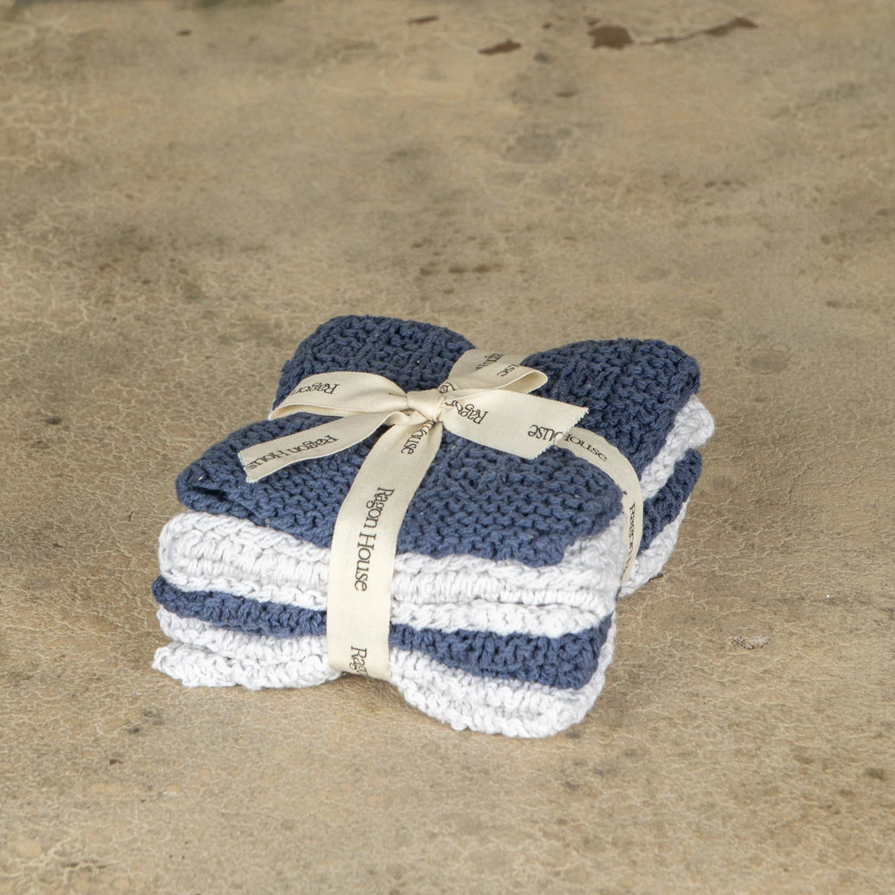 S/4 Denim  & White Knit Washcloths